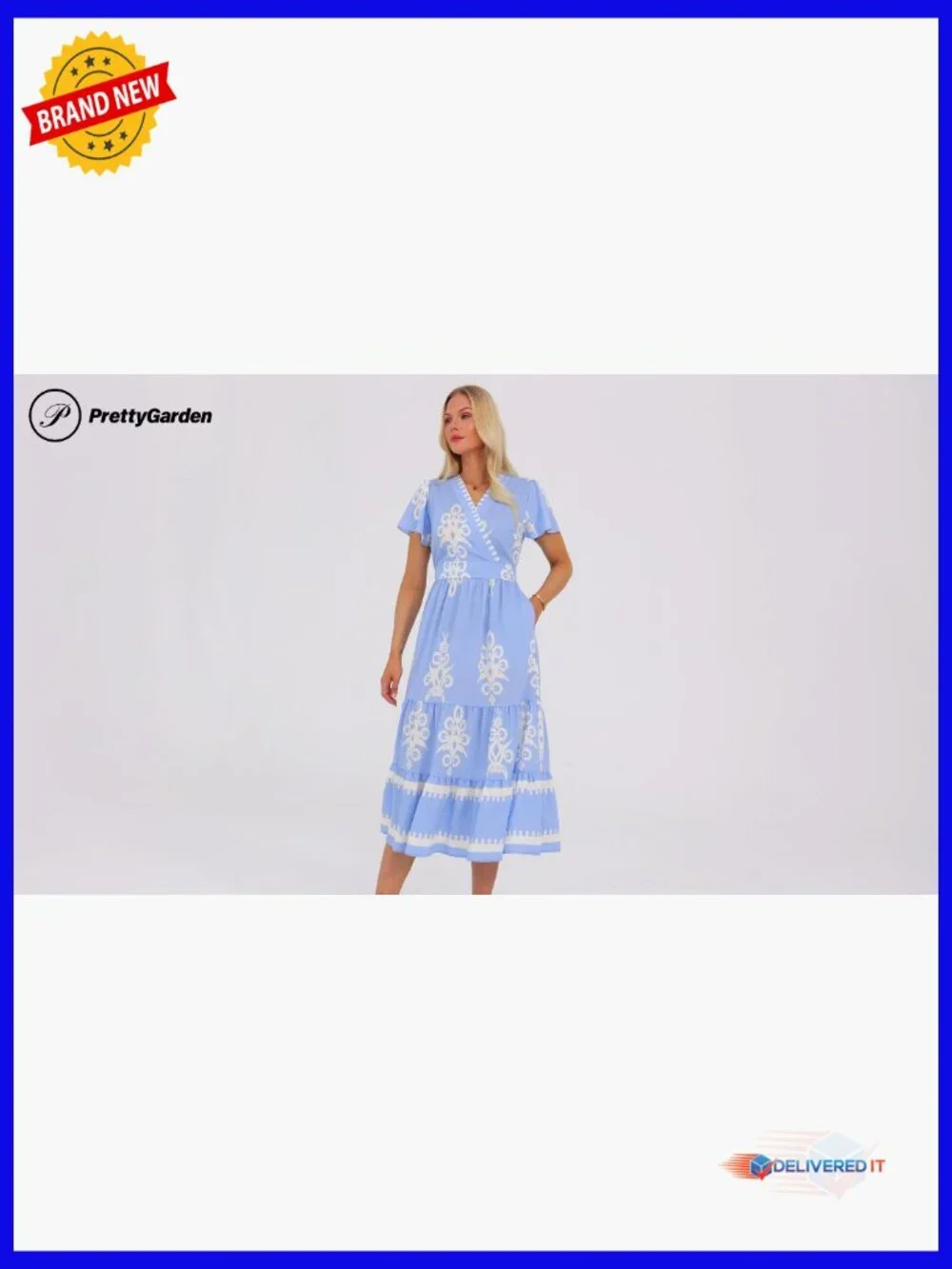 Boho Maxi Dress with Pockets Tiered Bell Sleeve - Picture 7 of 7